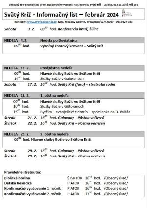 Rozpis bohoslužobných podujatí ECAV na Slovensku Svútý Kríž  1